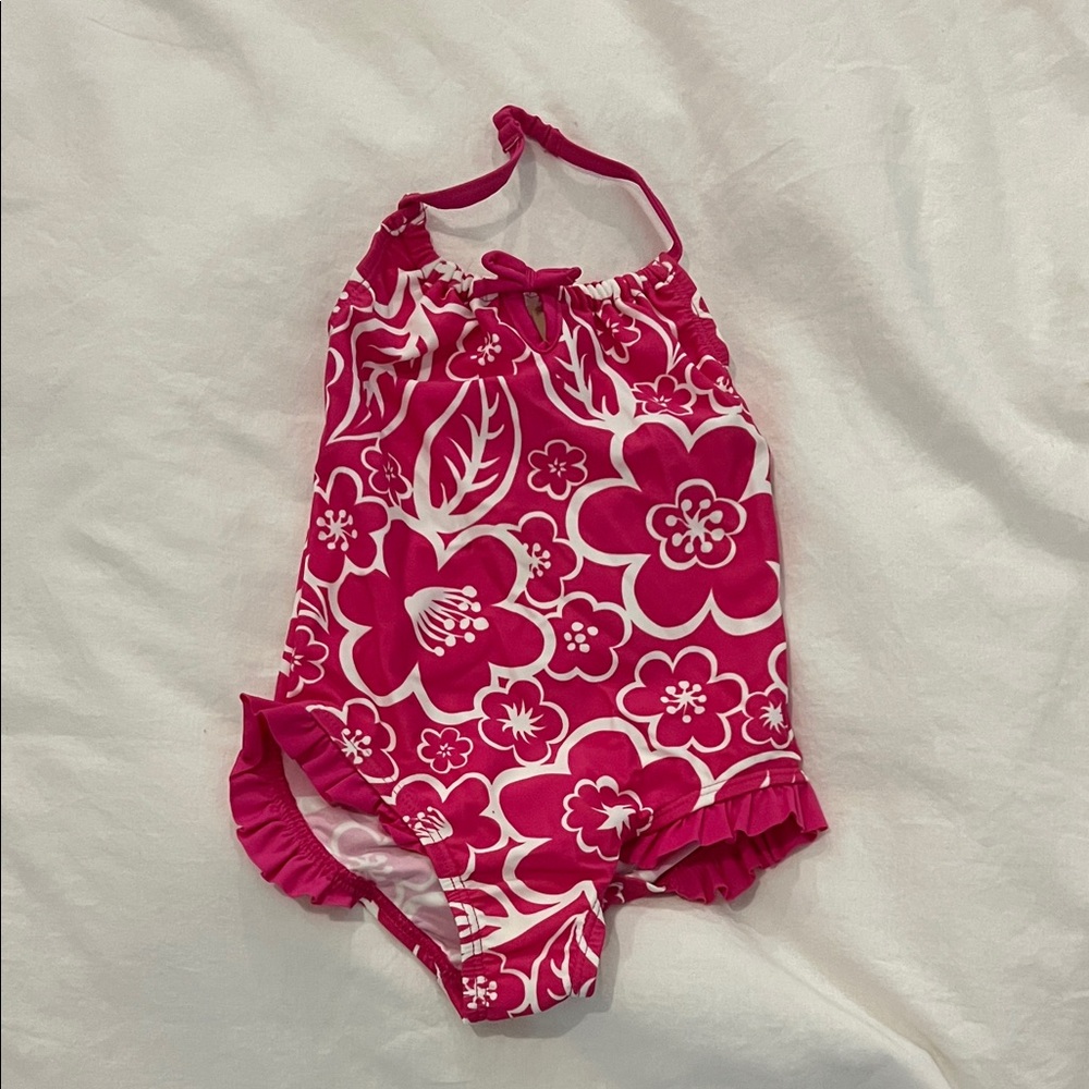 Oshkosh Floral Pink Girls size 2T one piece bathing suit with halter top NWT